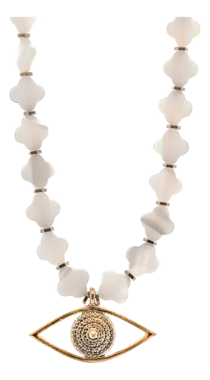 Evil Eye Pendant Pearl Clover Beaded Protection Necklace