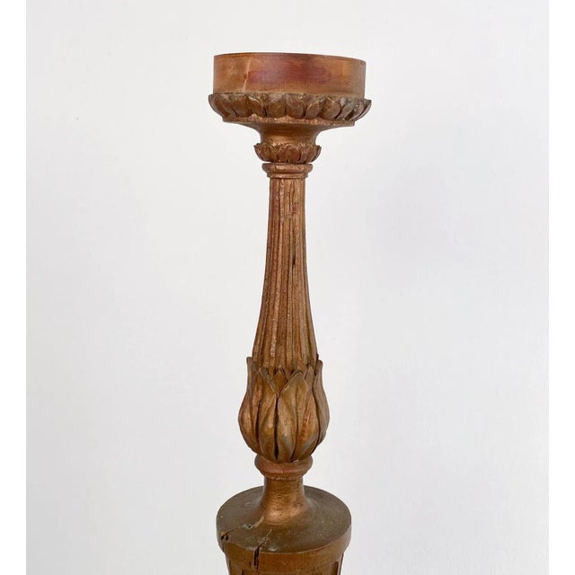 Pair of Italian Candlesticks, Carved Wood With Gilding, Circa 1880 For Sale - Image 4 of 10
