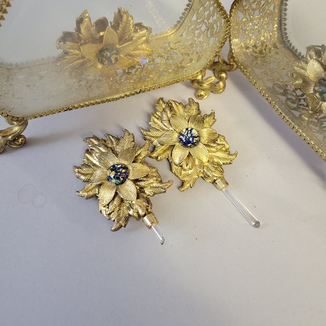 Gold French Art Nouveau Gilt Bronze Perfume Set With 10" Bottles and Covered Box, c.1900 For Sale - Image 8 of 17