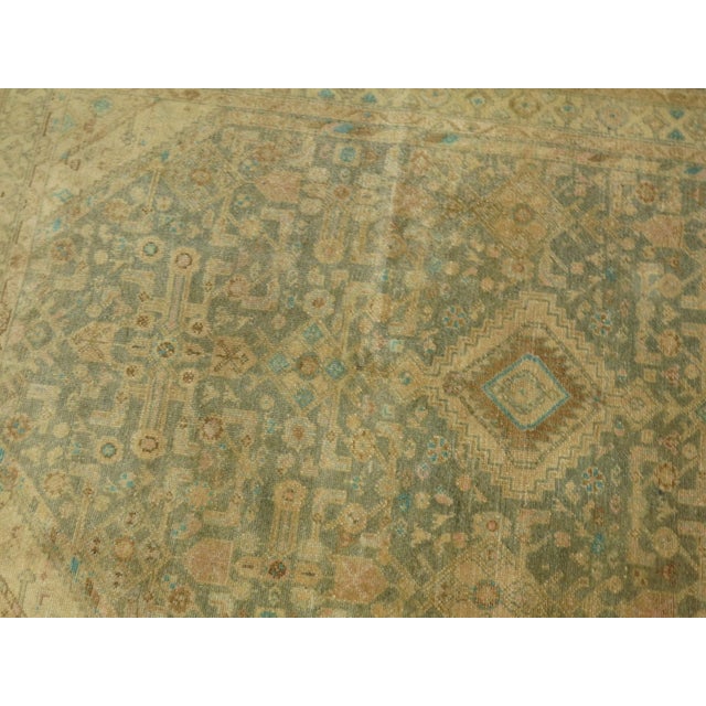 Textile Soft Green Vintage Persian Malayer - 4'2" x 6'8" For Sale - Image 7 of 8