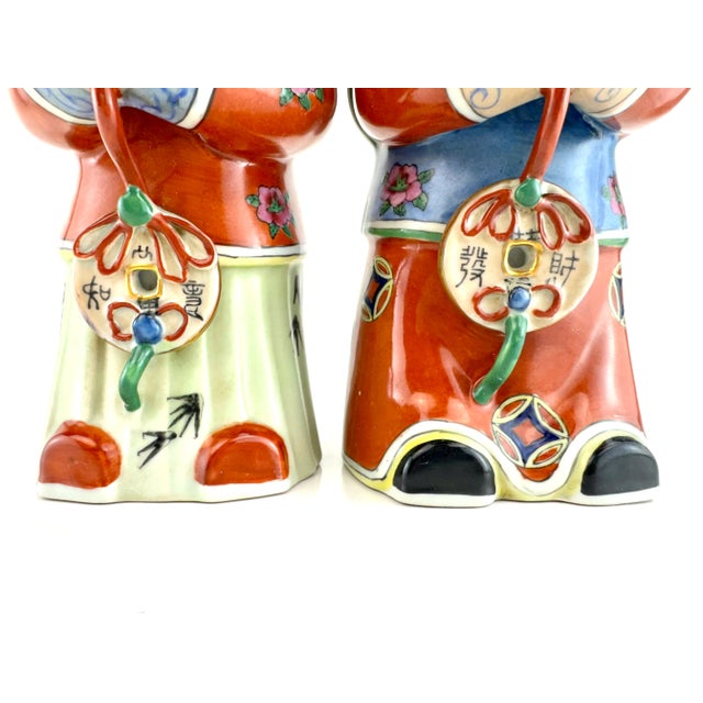 Chinoiserie Vintage Asian Famille Rose Porcelain Figures, Republic Period Style, a Pair For Sale - Image 3 of 12