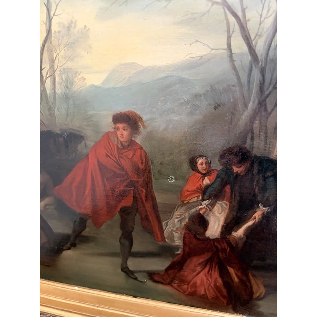 Antique Oil on Canvas Painting "A Skating Party" by Augustine Dallemagne For Sale - Image 13 of 18