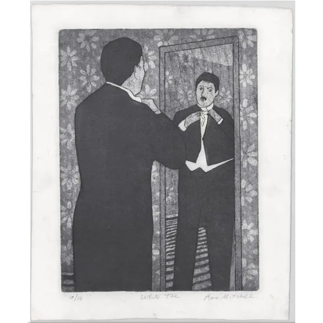 Ann MitchelL (born 1923) "White Tie" etching on paper. Pencil signed, titled and numbered 3 of 10.
