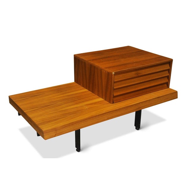 Pair of Punt Mobles Teak & Steel Low Bedside Drawers with Louvre Effect Drawers Upon Metal Bases Made in Valencia Spain...