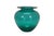 Vintage hand-blown teal glass vase / urn / or leech bowl featuring a rounded bulbous body and a wide, flat flared rim....