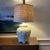 Metal 1970s Chinoiserie Relief Porcelain Celadon-Cream Table Lamp With Floral Motif & Textured Shade For Sale - Image 7 of 8