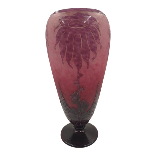 Le Verre Français "Dalias" Acid-Etched Cameo Glass Pedestal Vase by Charles Schneider, 1920s Art Deco For Sale