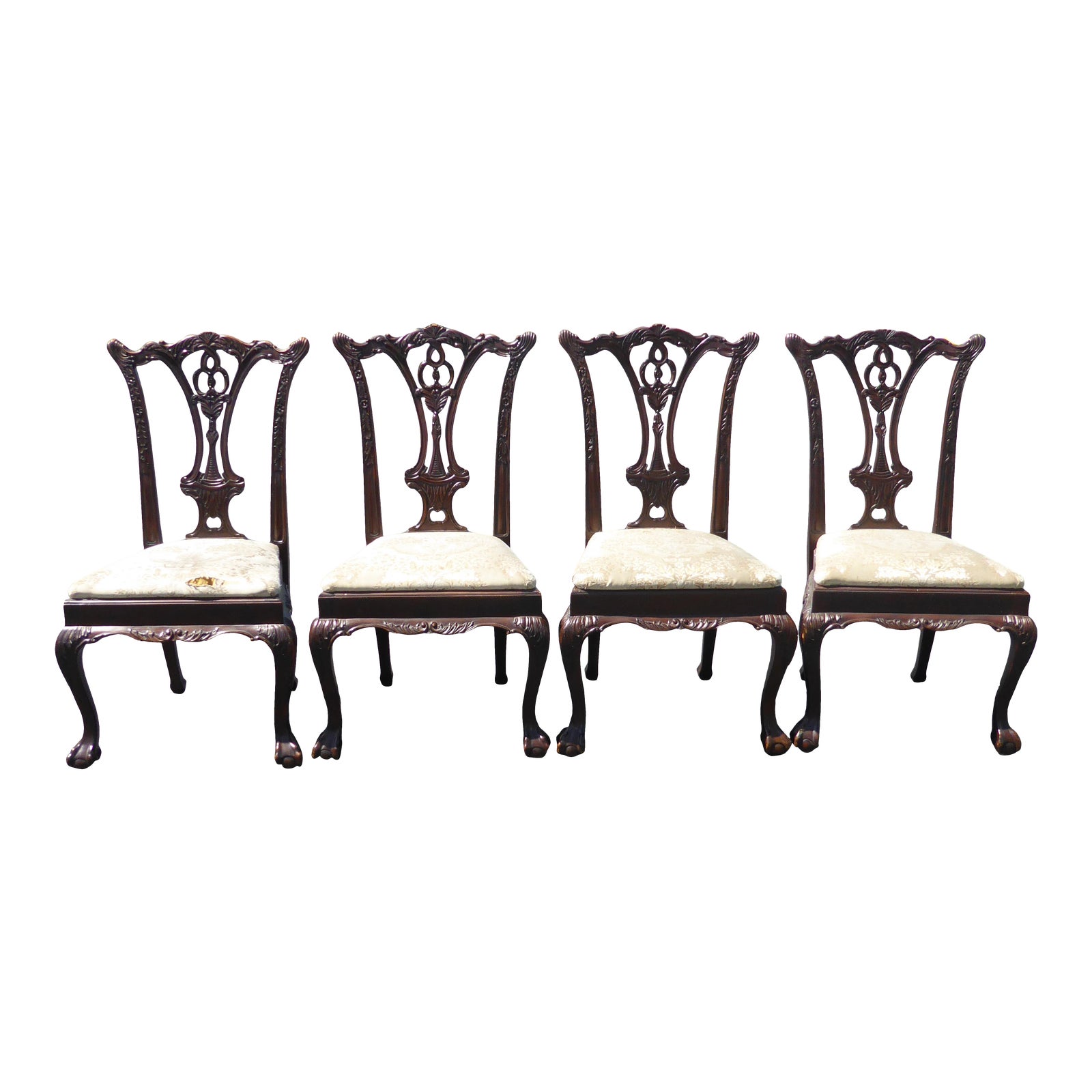 Four Vintage Chippendale French Provincial Ornately Carved Wood Dining