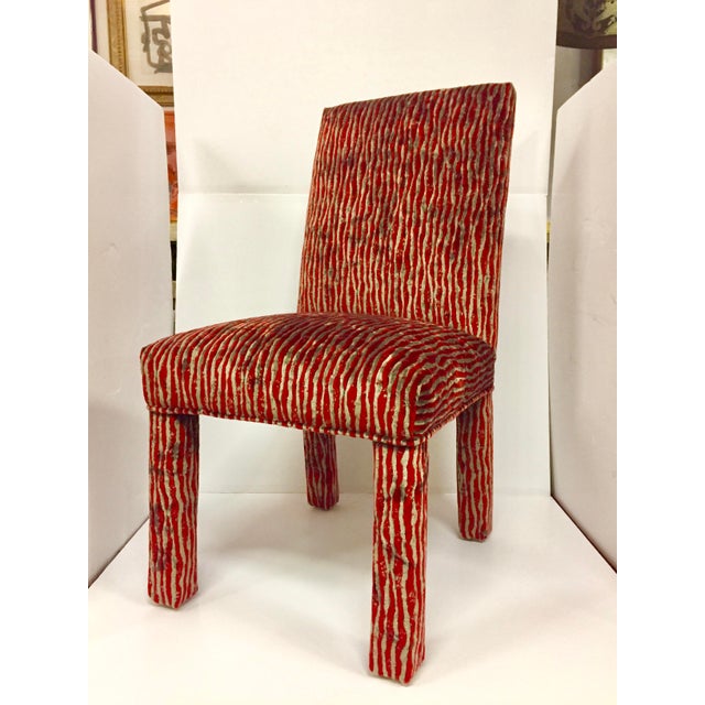 1980s Vintage Maximalist Red And Grey Velvet Animal Print Parsons