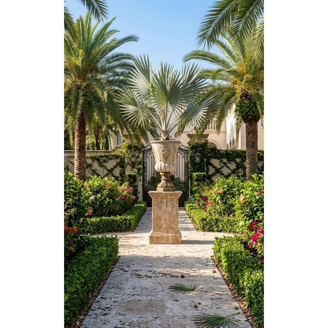 Vintage French Style Cast Stone Floral Relief Garden Urn For Sale In West Palm - Image 6 of 8