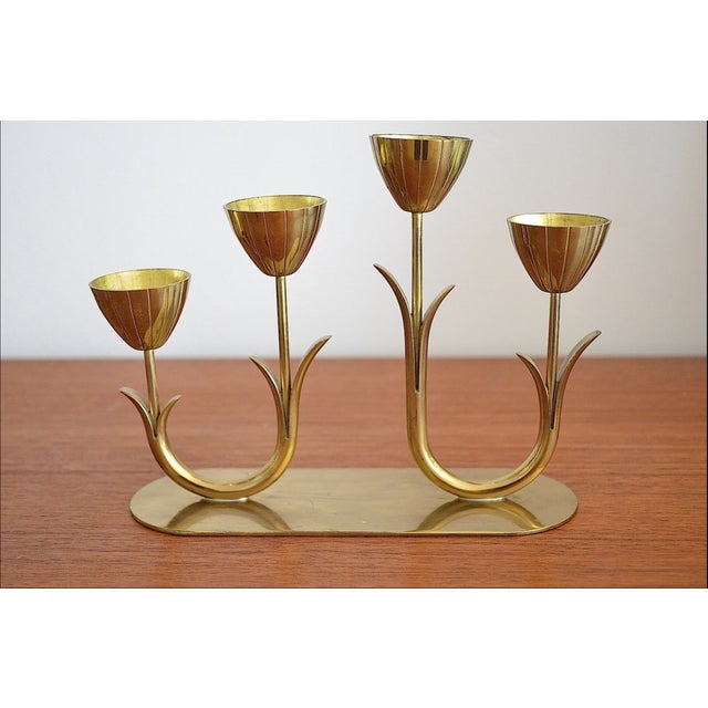 Metal Four-Armed Brass Candleholder by Gunnar Ander for Ystad Metall, Sweden, 1960s For Sale - Image 7 of 8