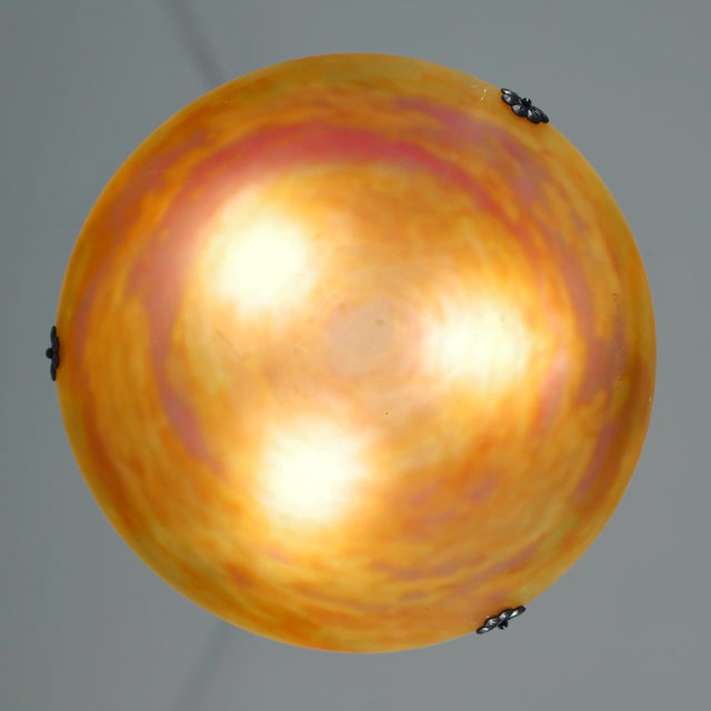Metal French Art Deco Pendant Light by Daum & Majorelle - 1925 Chandelier France For Sale - Image 7 of 11
