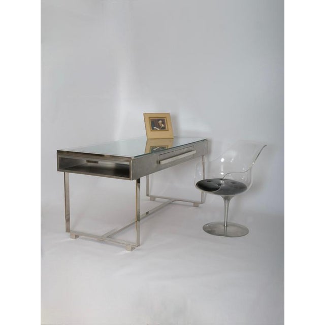 Brushed Steel Desk attributed to Raymond Cohen for Cohray, France, 1970s For Sale - Image 9 of 17