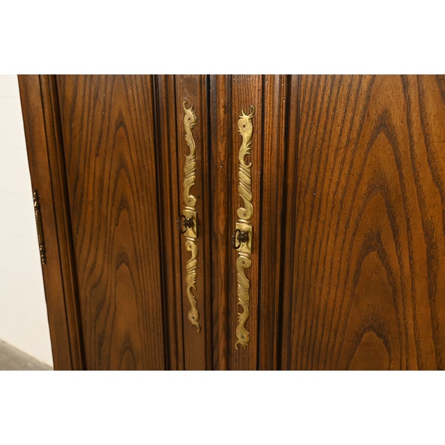 Brown Baker Furniture French Provincial Louis XV Carved Oak Armoire Dresser or Linen Press For Sale - Image 8 of 18