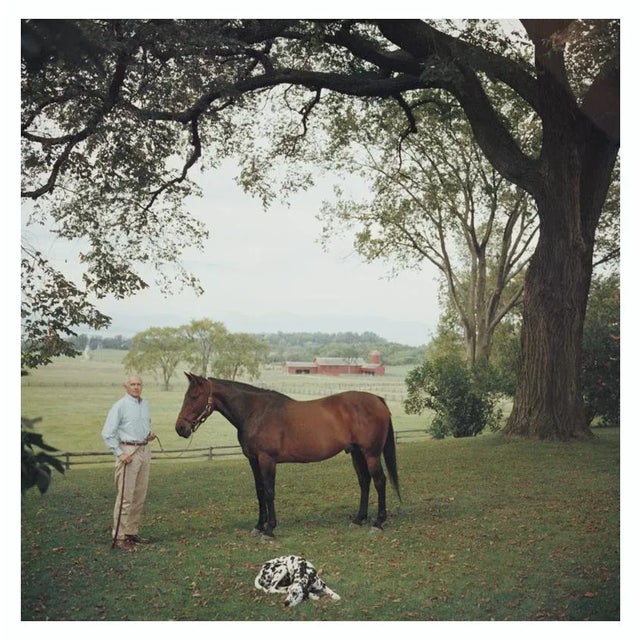 Prize Trotter 1960 Dunbar W Bostwick with his trotting horse and Dalmatian dog both named ‘Chris Spencer’ at Bostwick...