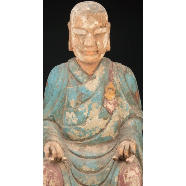 Folk Art Large Antique Korean Carved Buddhist Figure Sculpture For Sale - Image 3 of 8