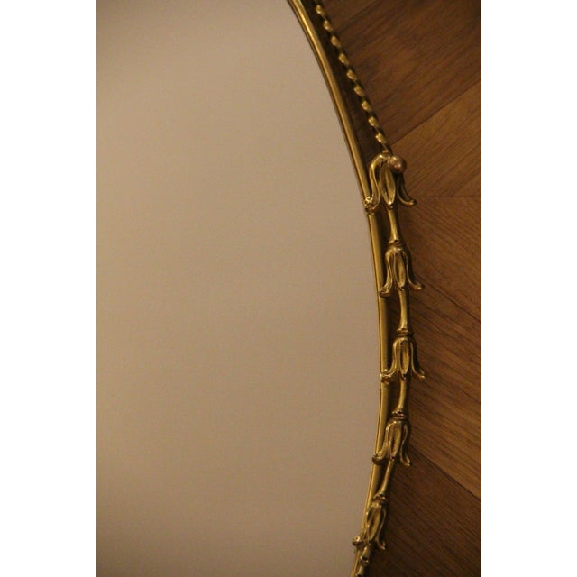 Oval Brass Wall Mirror with Neoclassical Decoration and Brass Chain, 1950s For Sale - Image 4 of 17