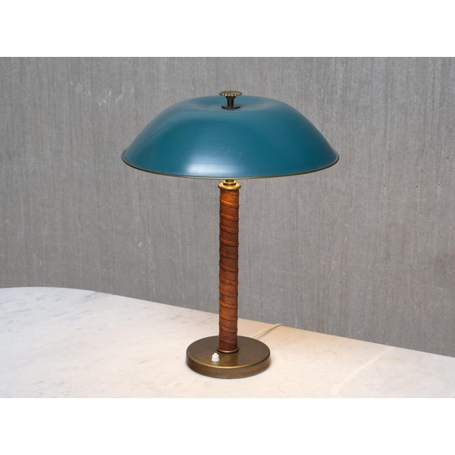 Nordiska Kompaniet Brass and Leather Table Lamp by Bertil Brisborg for Nordiska Kompaniet, Sweden, 1940s For Sale - Image 4 of 11
