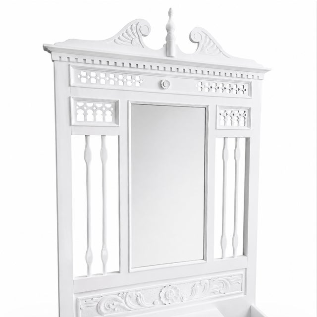 Vintage Ornate Hall Tree Vanity | High Gloss White W/ Mirror | Palm Beach Regency For Sale In Miami - Image 6 of 6