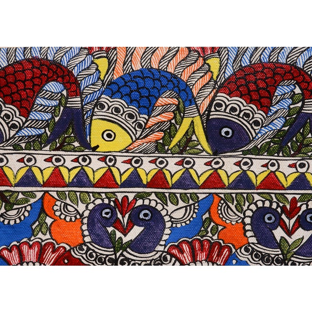 Celebrate the rich artistic heritage of Bihar, India, with this captivating hand-painted Madhubani folk art painting by...