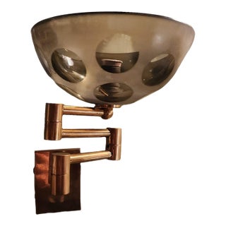 Vintage Smoked Glass Arm Sconce For Sale