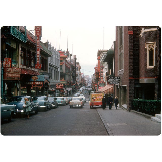 Modern French School Artist, Chinatown in San Francisco at Twilight, 1950s, Ink & Gouache, Framed For Sale - Image 3 of 13