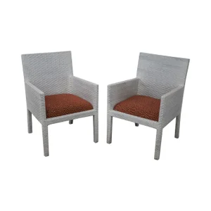 White Woven Leather Arm Chairs - A Pair