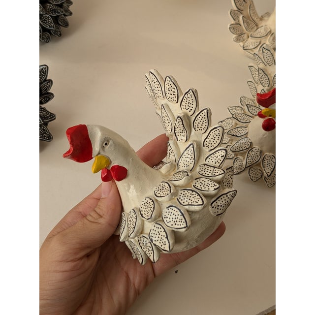 Set of 7 South American Clay Folk Art Chickens – Hand-Painted For Sale - Image 11 of 12