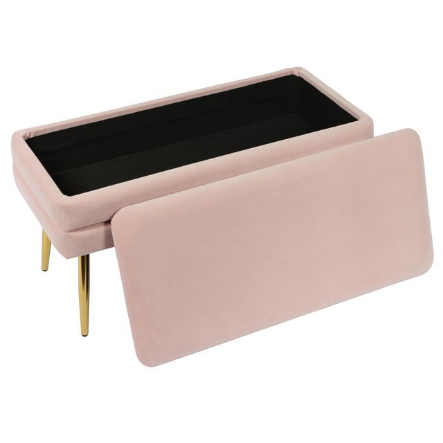 Ziva Blush Velvet Storage Bench For Sale - Image 4 of 7