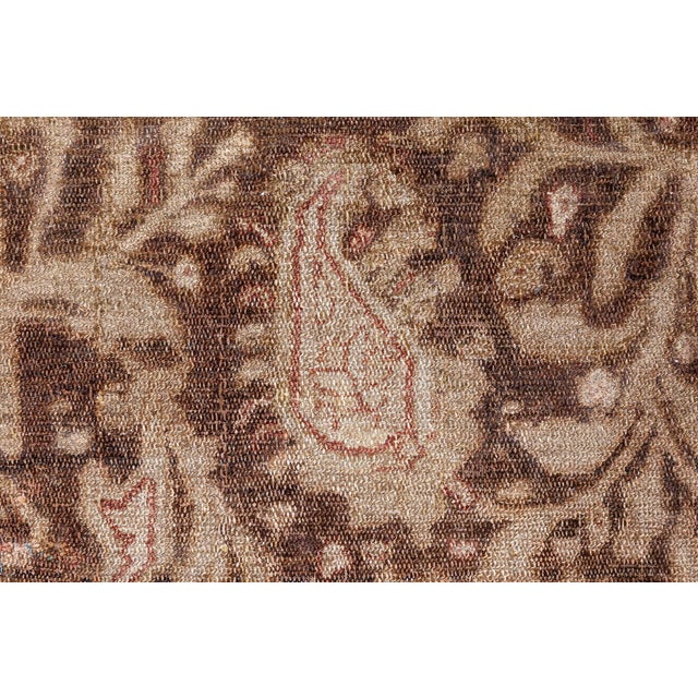 Persian 19th Century Senneh Persian Brown Handmade Wool Rug For Sale - Image 3 of 8