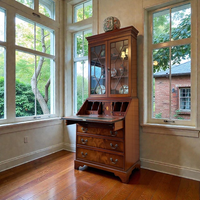 Mid-20th Century Mahogany Secretary with Display Cabinet in King George Style, Set of 2 For Sale - Image 6 of 7