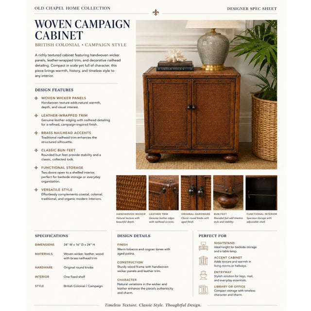 Contemporary Vintage British Colonial Woven Campaign Accent Cabinet With Leather Trim For Sale - Image 3 of 3