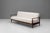 Mid-Century sofa bed with solid teak frame newly polished and re-covered in cream boucle fabric. U.K circa 1960. Depth...