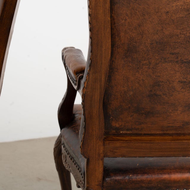 Pair of 20th Century French Oak Armchairs With Vintage Leather For Sale - Image 16 of 18