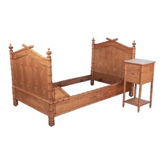 19th Century French Faux Bamboo Bed and Nightstand For Sale