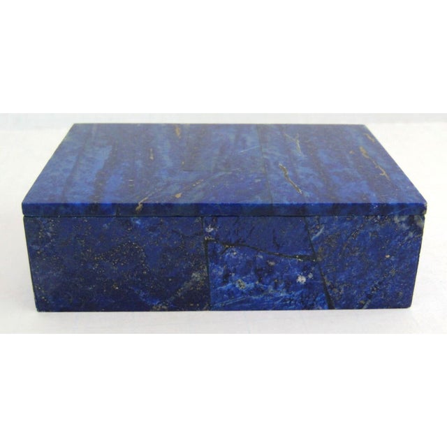 1970s Lapis Lazuli Trinket Box With White Marble Core Expertly Handcrafted Blue Gemstone Jewelry Keepsake For Sale - Image 5 of 7