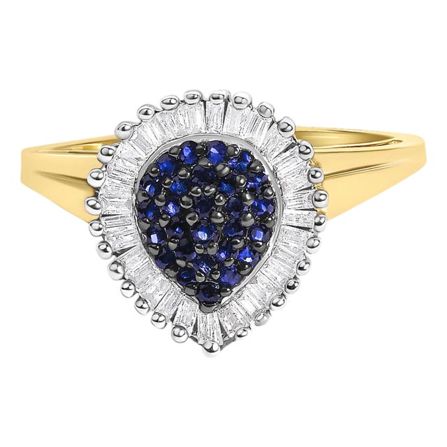 10K Yellow Gold 1/2 Cttw Round & Baguette Cut Diamond Pear Shaped Domed Pavé Cluster with Halo Cocktail Ring (J-K Color, I1-I2 Clarity) - Size 7.25 For Sale
