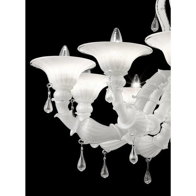 Contemporary White Venetian “Ca’ Rezzonico” Murano Glass Chandelier With Clear Glass Drops For Sale - Image 3 of 6