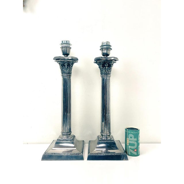 Edwardian Corinthian Neoclassical Table Lamps Nickeled Brass, 1930s, Set of 2 For Sale - Image 18 of 18