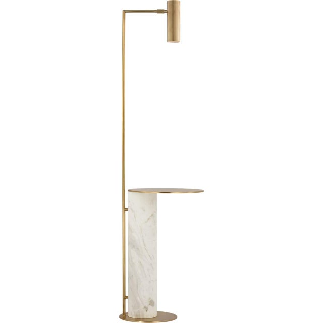 Modern Kelly Wearstler by Visual Comfort Signature Alma Tray Table Floor Lamp in Antique-Burnished Brass and White Marble For Sale - Image 3 of 3