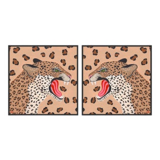Vanessa the Leopard Diptych by Willa Heart in Black Framed paper, Small Art Print For Sale