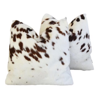 Brazilian Cowhide Hair-On-Hide & Linen Feather/Down Pillows 20" Square - Pair For Sale
