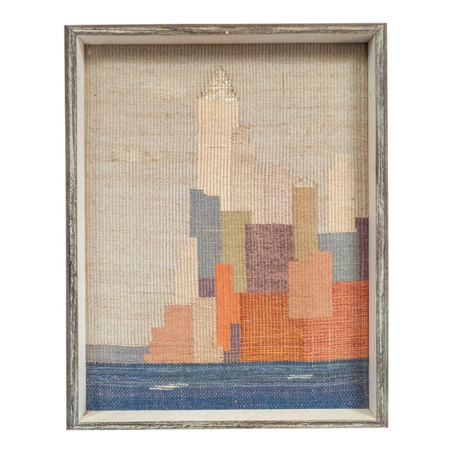 Mid-Century Modern Textile Art Cityscape With Exhibition Label For Sale