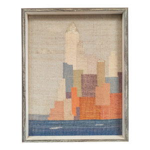 Mid-Century Modern Textile Art Cityscape With Exhibition Label