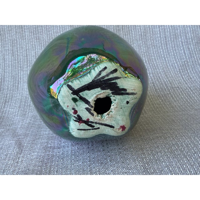 Vintage Artisan Made Green Pottery Apple Sculpture Signed For Sale - Image 10 of 14
