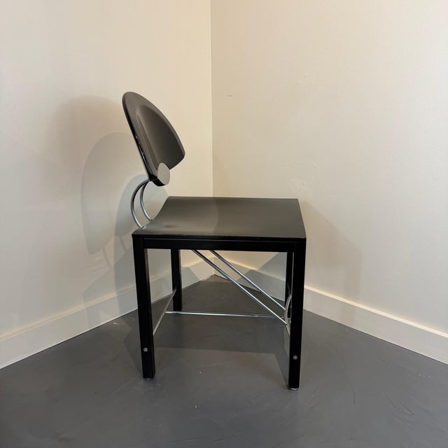 Late 20th Century Post Modern Ebonized Wood & Chrome Dining Chairs (Set of 4) For Sale - Image 9 of 14