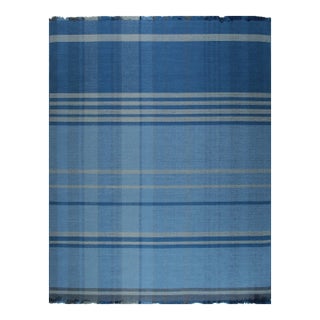 10x14 Maya Opulent Blue Minimalist Modern Flatweave Wool Carpet Rug For Sale