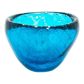 Hand-Blown Murano Bowl in Aqua Blue With 24-Karat Gold Flecks For Sale