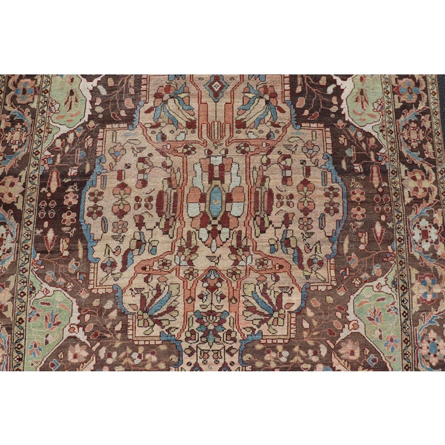 Early 20th Century Antique Persian Malayer Gallery Rug With Large Floral Medallion With Soft Colors For Sale - Image 5 of 14