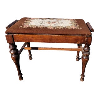 1920s Mahogany Needlepoint Upholstered Bench For Sale
